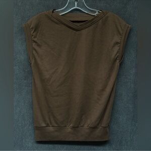 Vintage brown T-shirt sleeveless blank women’s small v neck